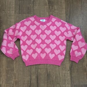 Old Navy Girls Pink Heart-Print Crewneck Sweater